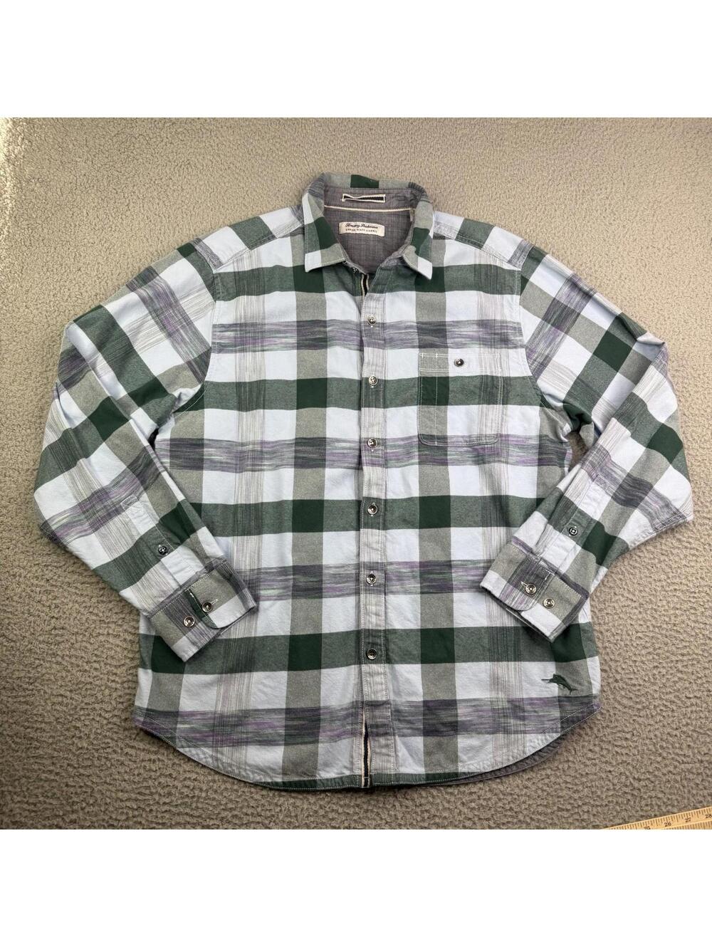 Tommy Bahama Canyon Beach Flannel Blue Green Buffalo Check Button Up Shirt Large